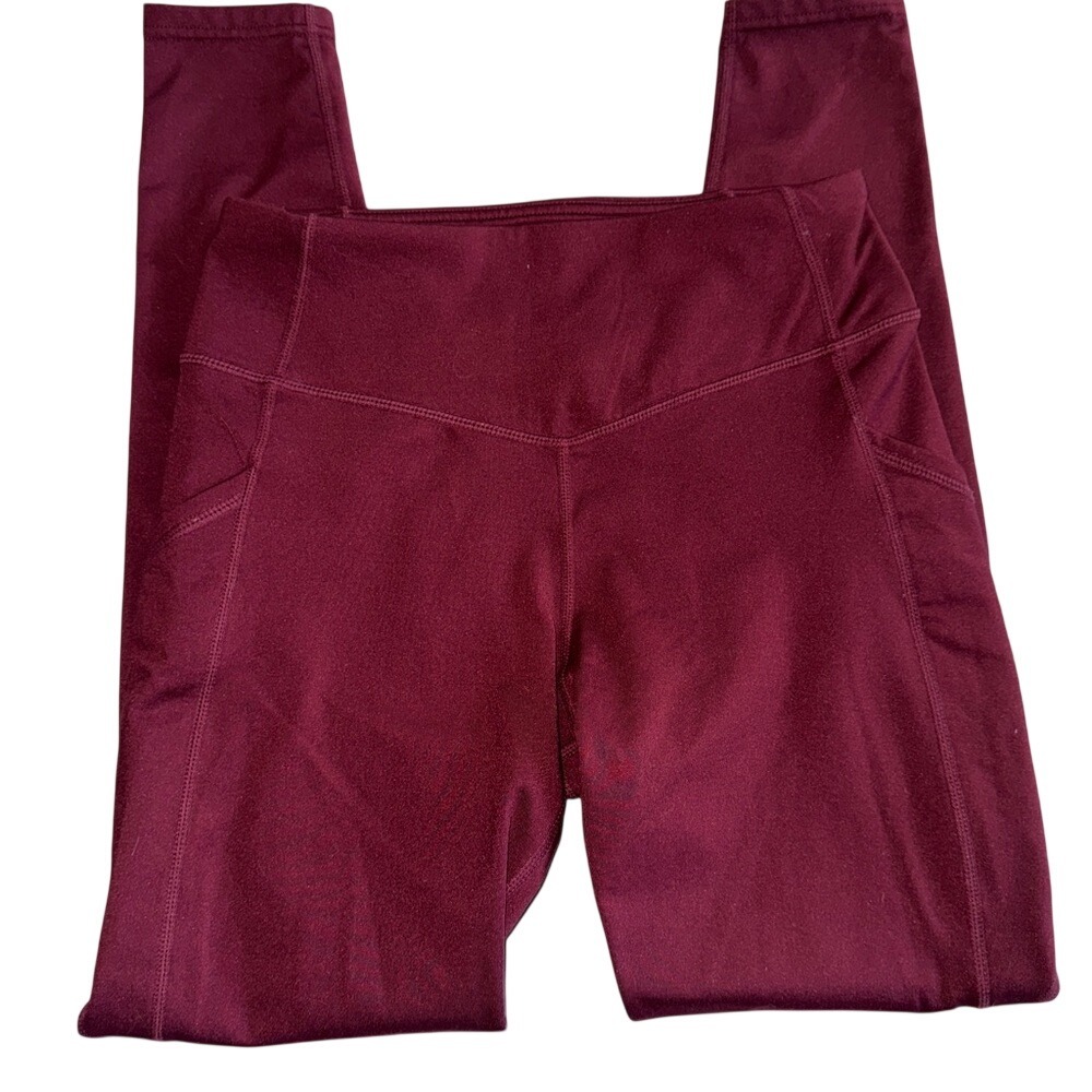 Baleaf Womens High Waistedβ Athletic Leggings with Pockets Burgundy Small